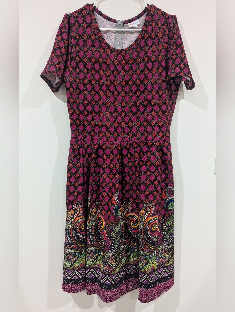 Lularoe Pink and Red Patterned Fit-and-Flare Dress